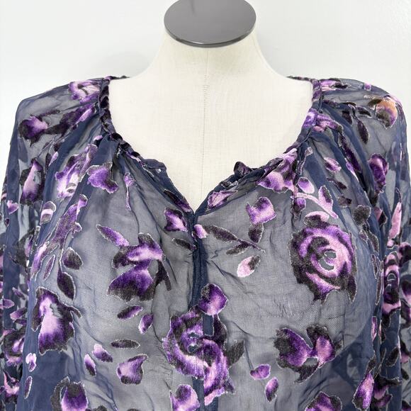 Faded Glory Size XXL Floral Velvet Burnout Top Floral Whimsigoth Fairy Grunge - Picture 4 of 14